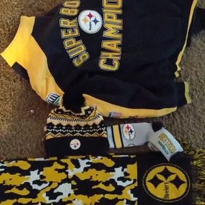Steelers jacket socks Beenie and scarf